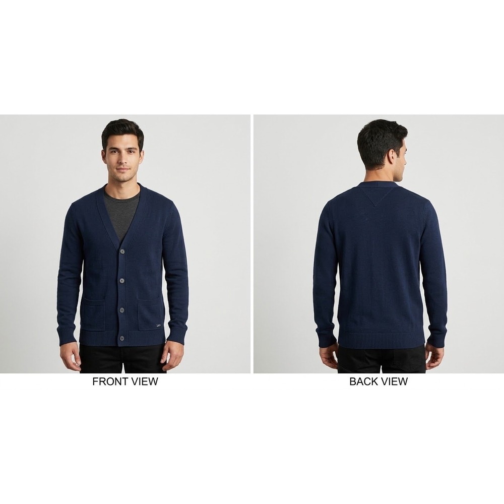 Hollister Mens Navy Blue V-Neck Cardigan Sweater Size S 100% Cotton